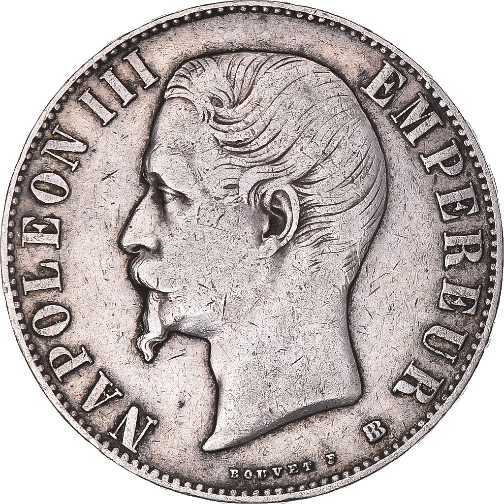 Moeda, França, Napoleon III, 5 Francs, 1855, Strasbourg, VF(30-35), Prata