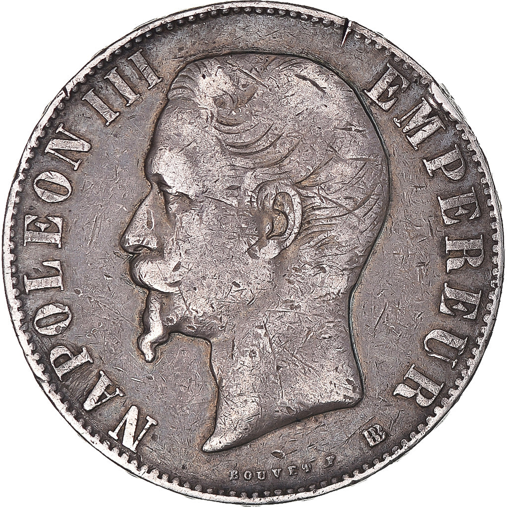 Moeda, França, Napoleon III, 5 Francs, 1855, Strasbourg, VF(30-35), Prata