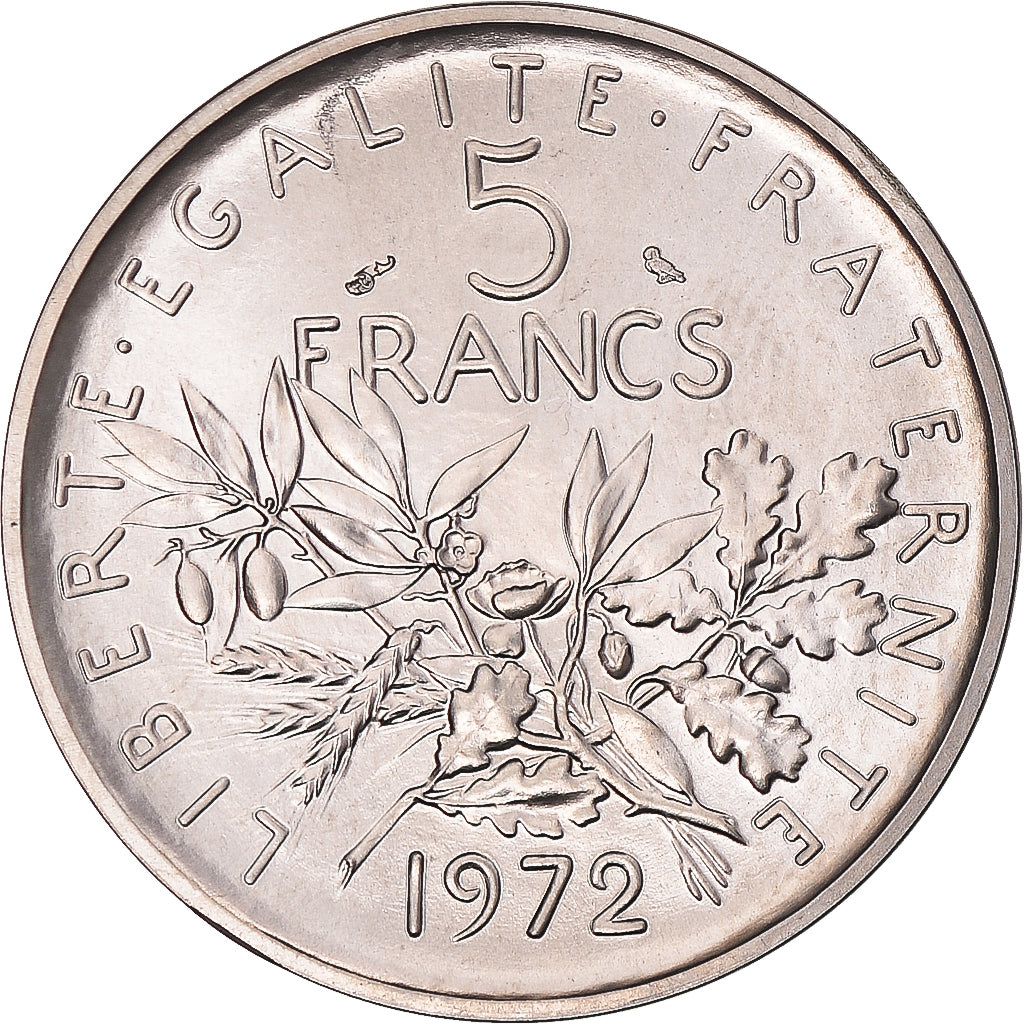 Moneda, Francia, Semeuse, 5 Francs, 1972, FDC, Níquel recubierto de cobre -