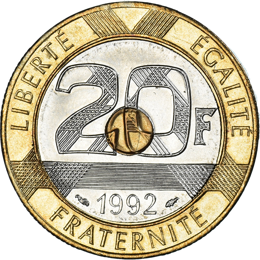 Coin, France, Mont Saint Michel, 20 Francs, 1992, Paris, AU(55-58)
