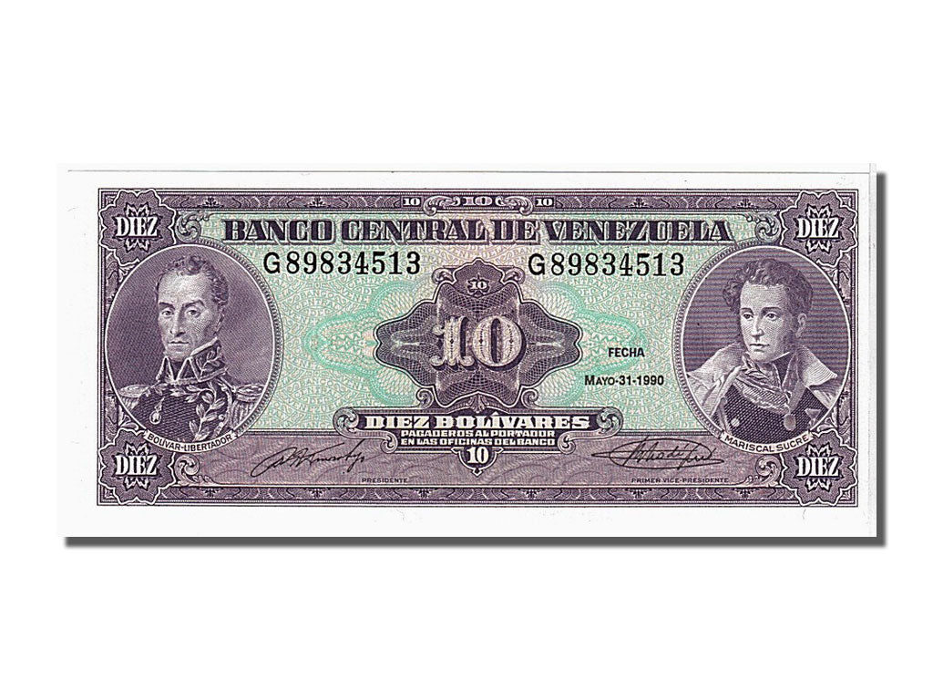 Venezuela, 10 Bolívares, 1990, KM #61b, 1990-05-31, UNC(65-70), G89834513