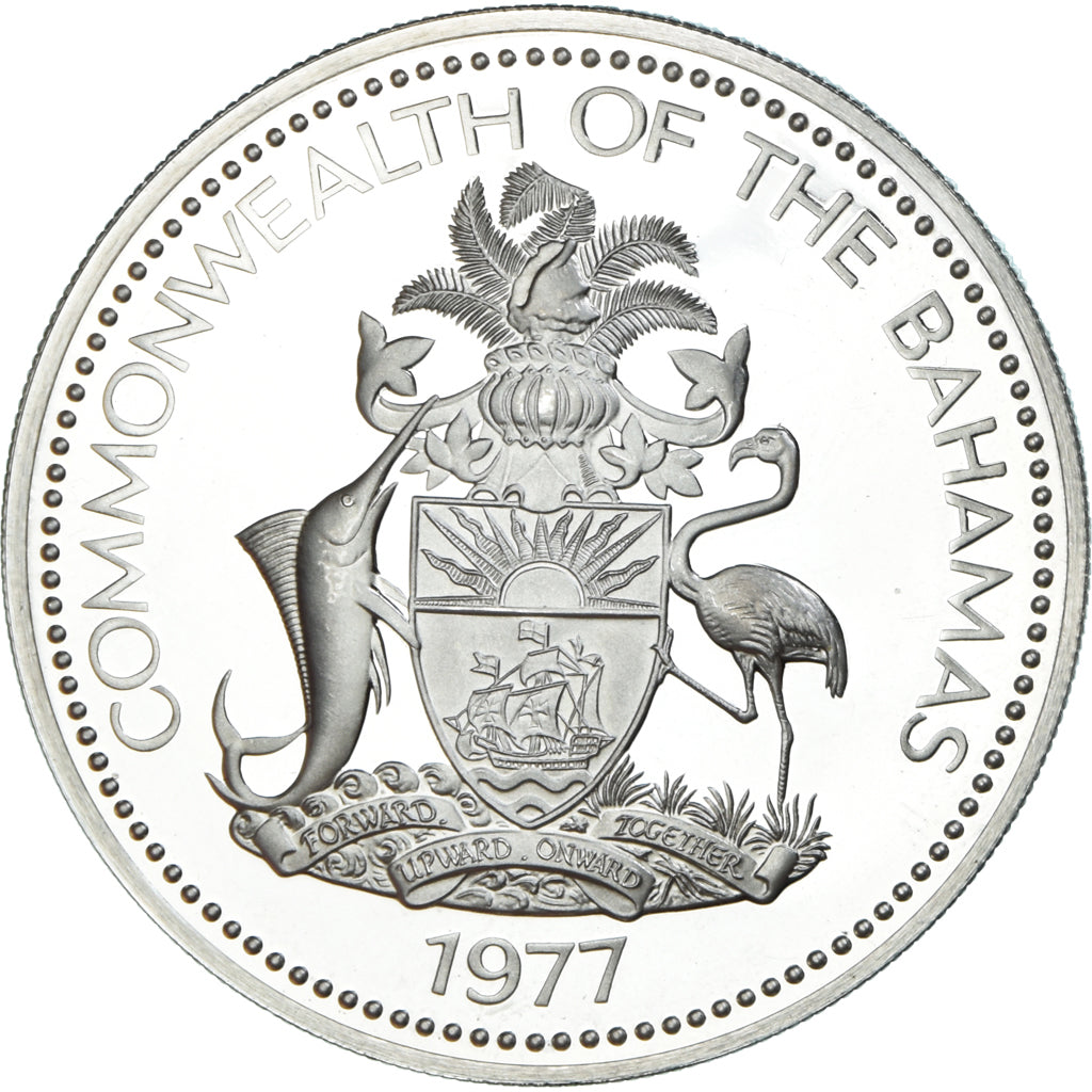 Monnaie, Bahamas, Elizabeth II, 5 Dollars, 1977, Franklin Mint, U.S.A., Proof