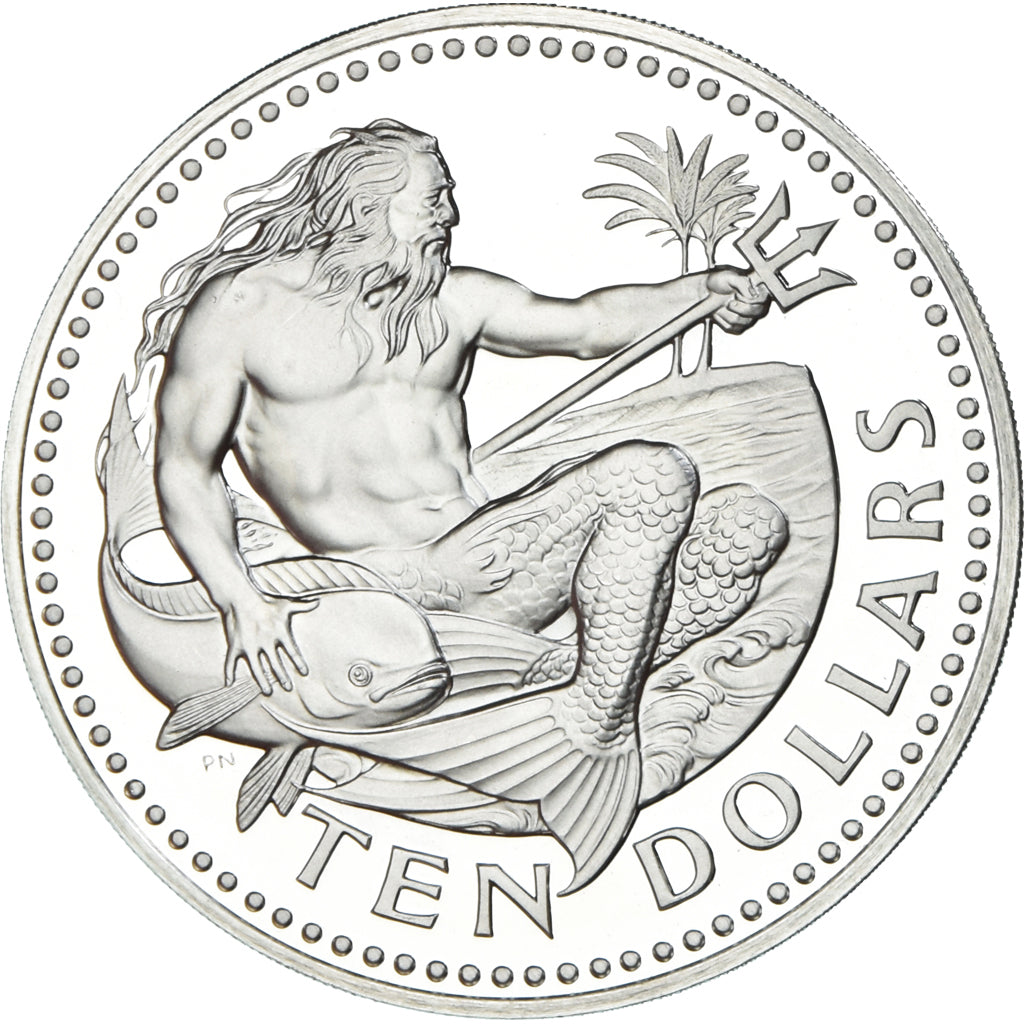 Coin, Barbados, 10 Dollars, 1976, Franklin Mint, Proof, MS(65-70), Silver