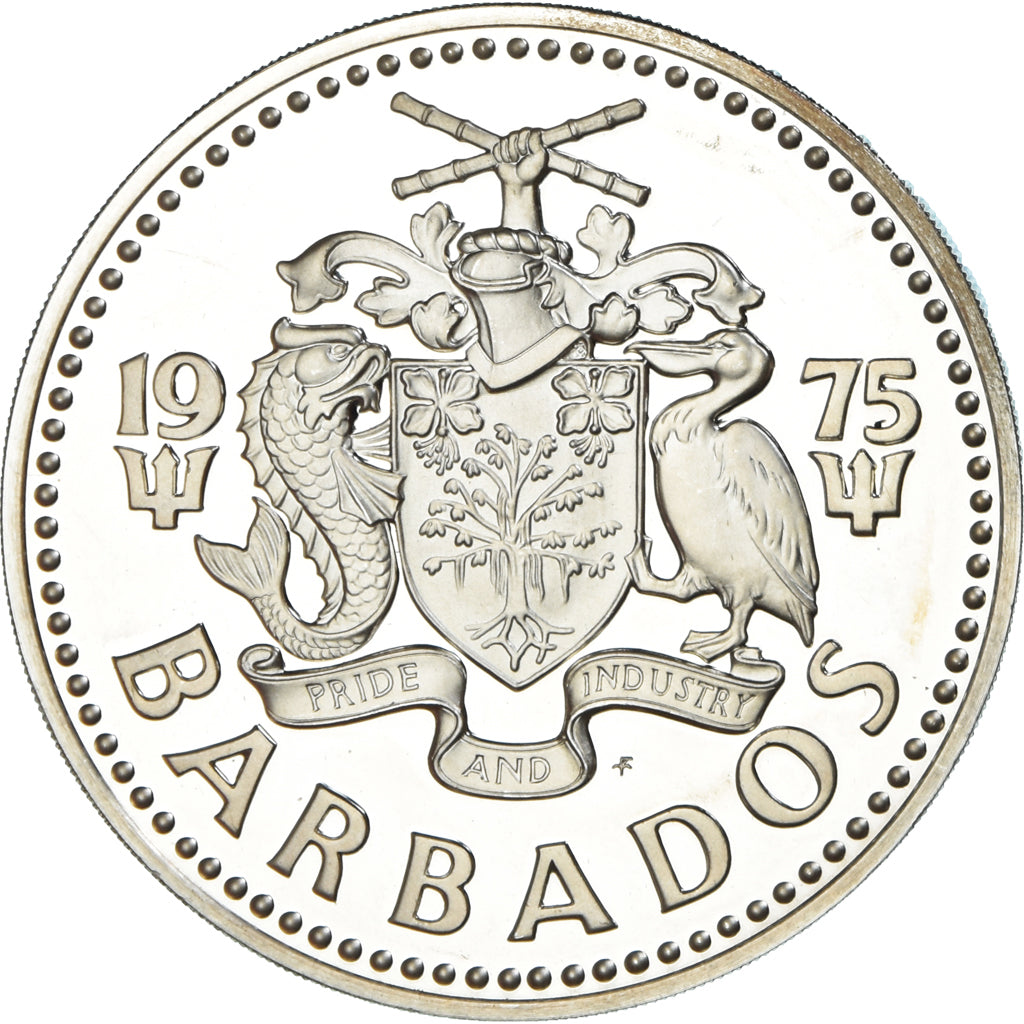 Coin, Barbados, 10 Dollars, 1975, Franklin Mint, Proof, MS(65-70), Silver