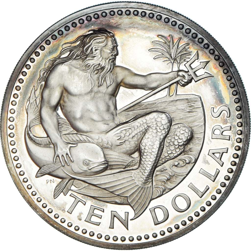 Coin, Barbados, 10 Dollars, 1975, Franklin Mint, Proof, MS(65-70), Silver