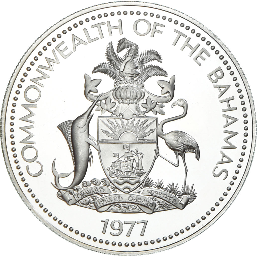 Coin, Bahamas, Elizabeth II, 2 Dollars, 1977, Franklin Mint, U.S.A., Proof