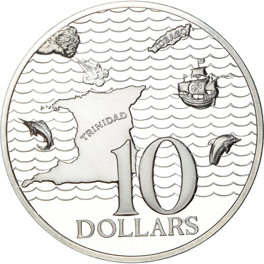 Monnaie, Trinité-et-Tobago, 10 Dollars, 1976, Franklin Mint, Proof, FDC