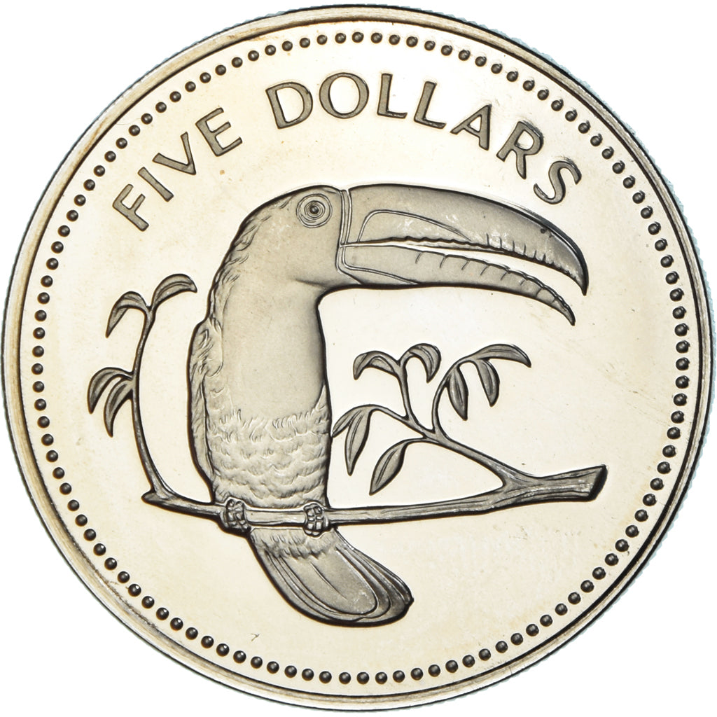 Moneta, Belize, 5 Dollars, 1975, Franklin Mint, Proof, MS(65-70), Miedź-Nikiel
