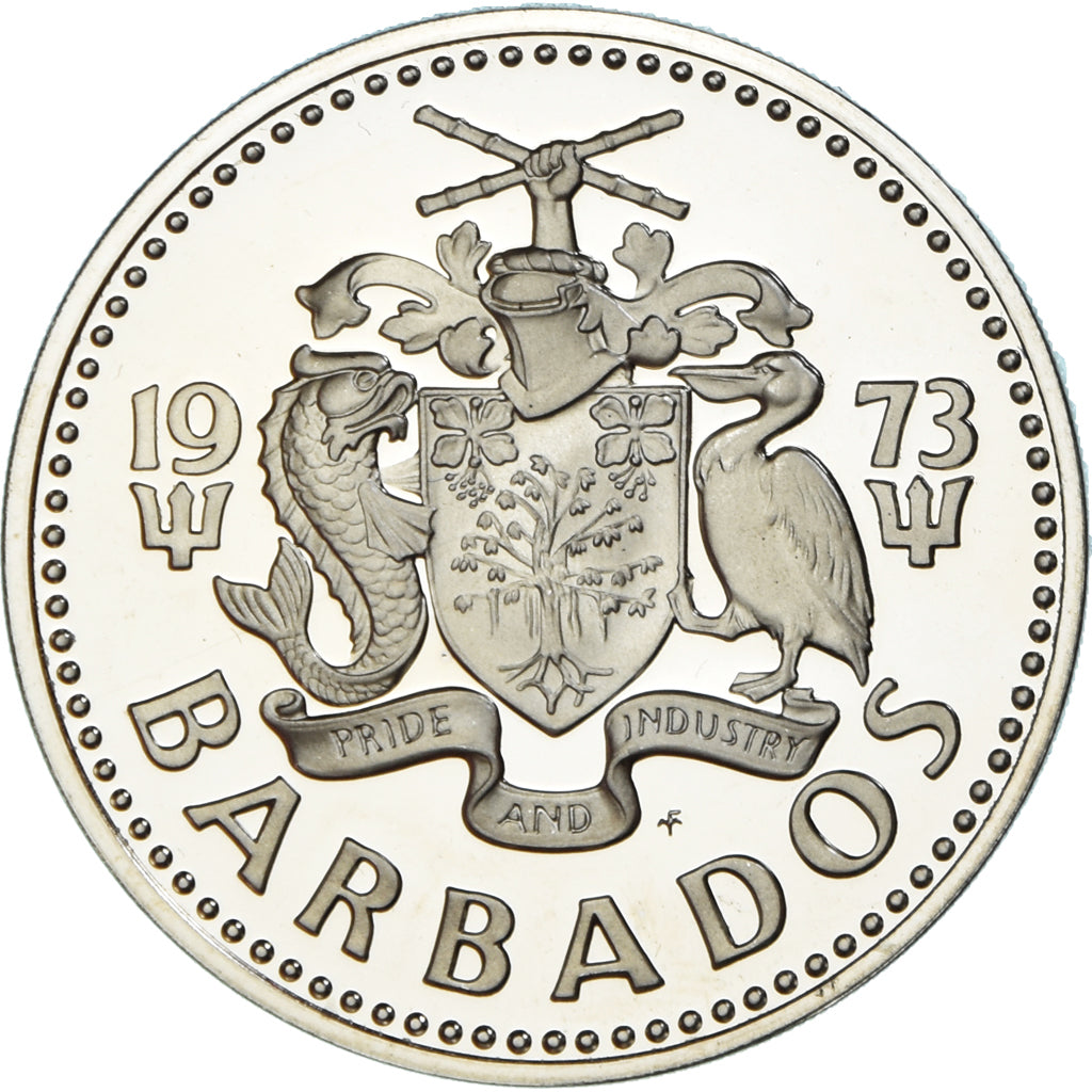 Coin, Barbados, 2 Dollars, 1973, Franklin Mint, Proof, MS(65-70), Copper-nickel