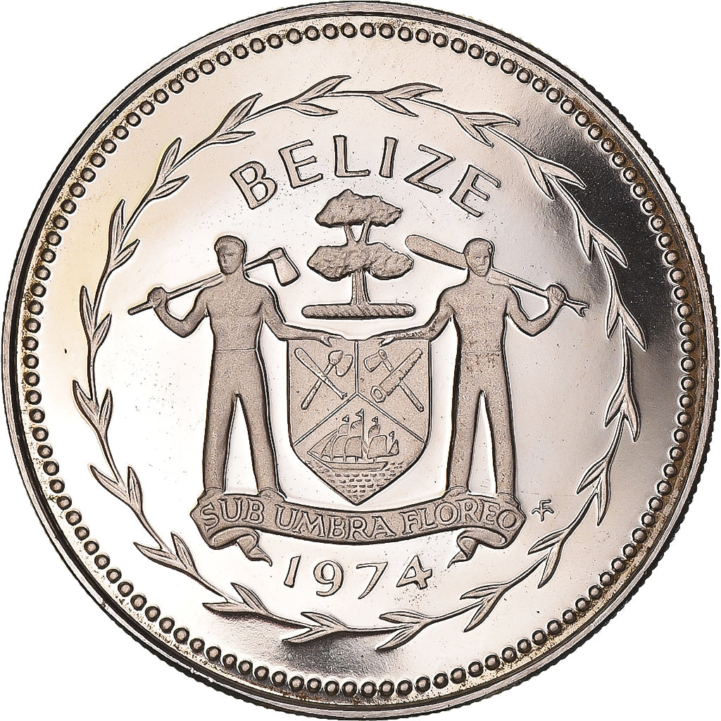 Coin, Belize, 50 Cents, 1974, Franklin Mint, Proof, MS(65-70), Copper-nickel