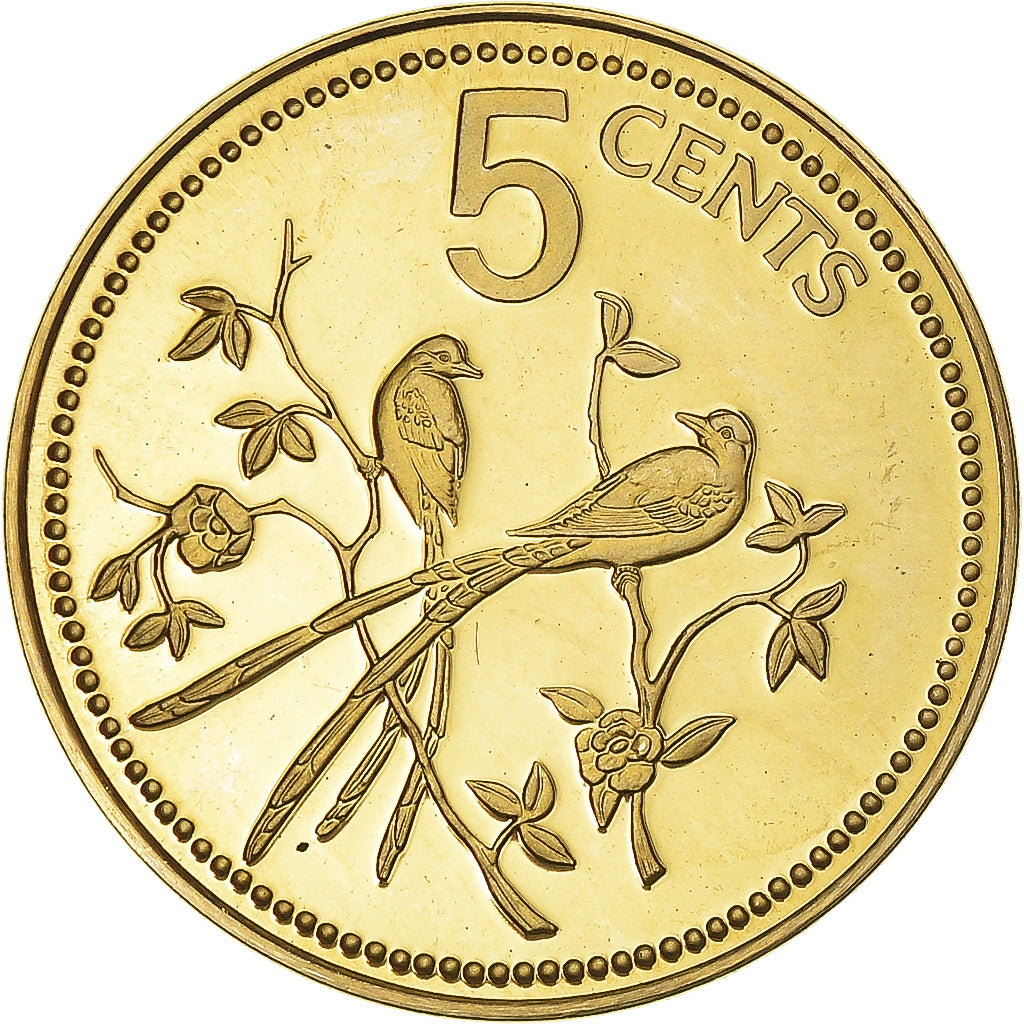 Coin, Belize, 5 Cents, 1975, Franklin Mint, Proof, MS(65-70), Nickel-brass