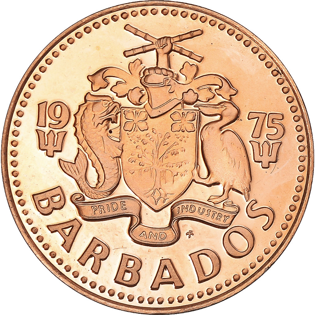 Coin, Barbados, Cent, 1975, Franklin Mint, Proof, MS(65-70), Bronze, KM:10