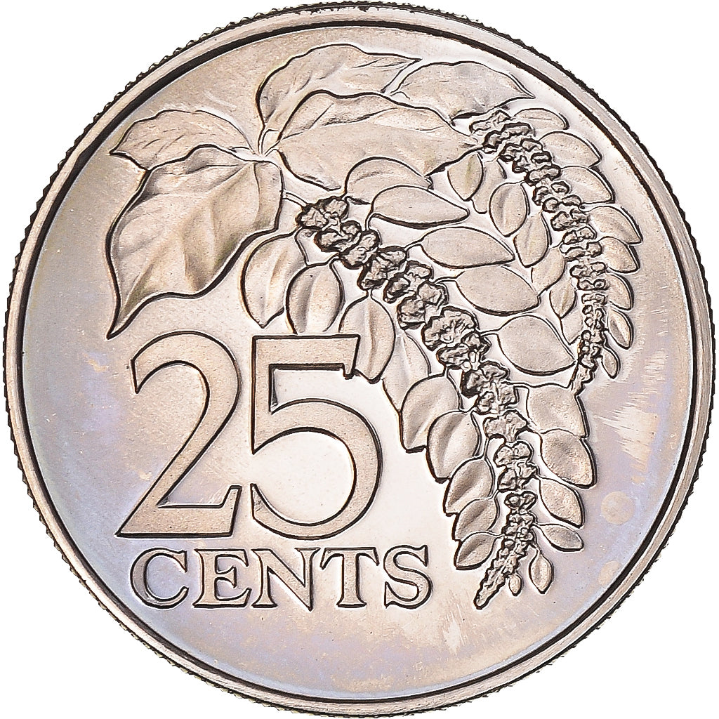Münze, TRINIDAD & TOBAGO, 25 Cents, 1976, Proof, STGL, Kupfer-Nickel, KM:32