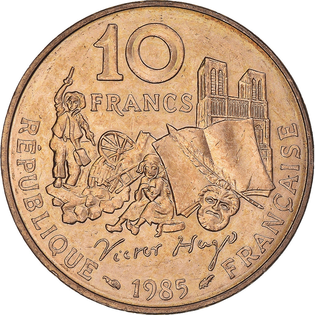 Moeda, França, Victor Hugo, 10 Francs, 1985, Paris, Tranche A, AU(55-58)