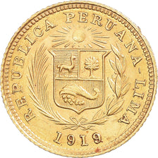 Moneda, Perú, 1/5 Libra, Pound, 1919, Lima, MBC+, Oro, KM:210
