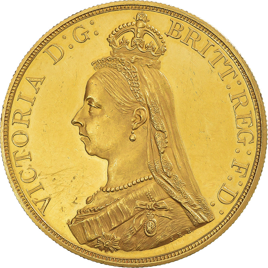 Coin, Great Britain, Victoria, 5 Pounds, 1887, Very rare, MS(63), Gold, KM:769