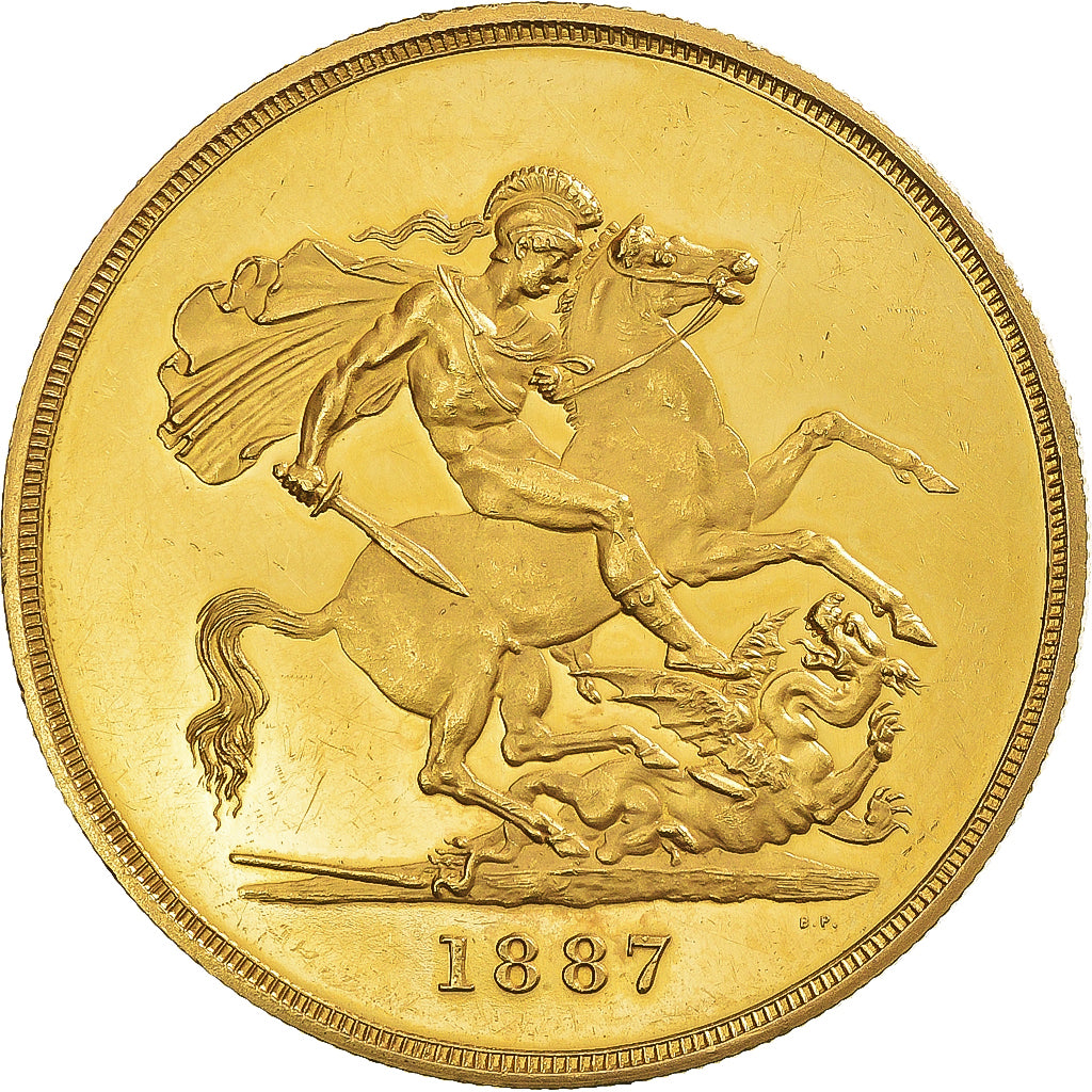 Coin, Great Britain, Victoria, 5 Pounds, 1887, Very rare, MS(63), Gold, KM:769