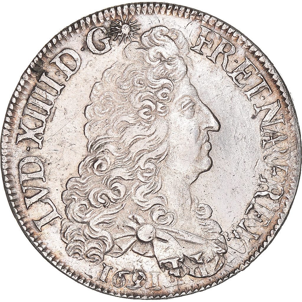 Moneta, Francja, Louis XIV, Écu aux 8 L, Ecu, 1691, La Rochelle, réformé