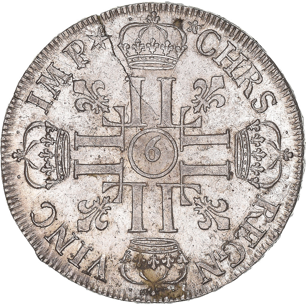 Moneta, Francia, Louis XIV, Écu aux 8 L, Ecu, 1690, Rennes, Flan fissuré, BB+