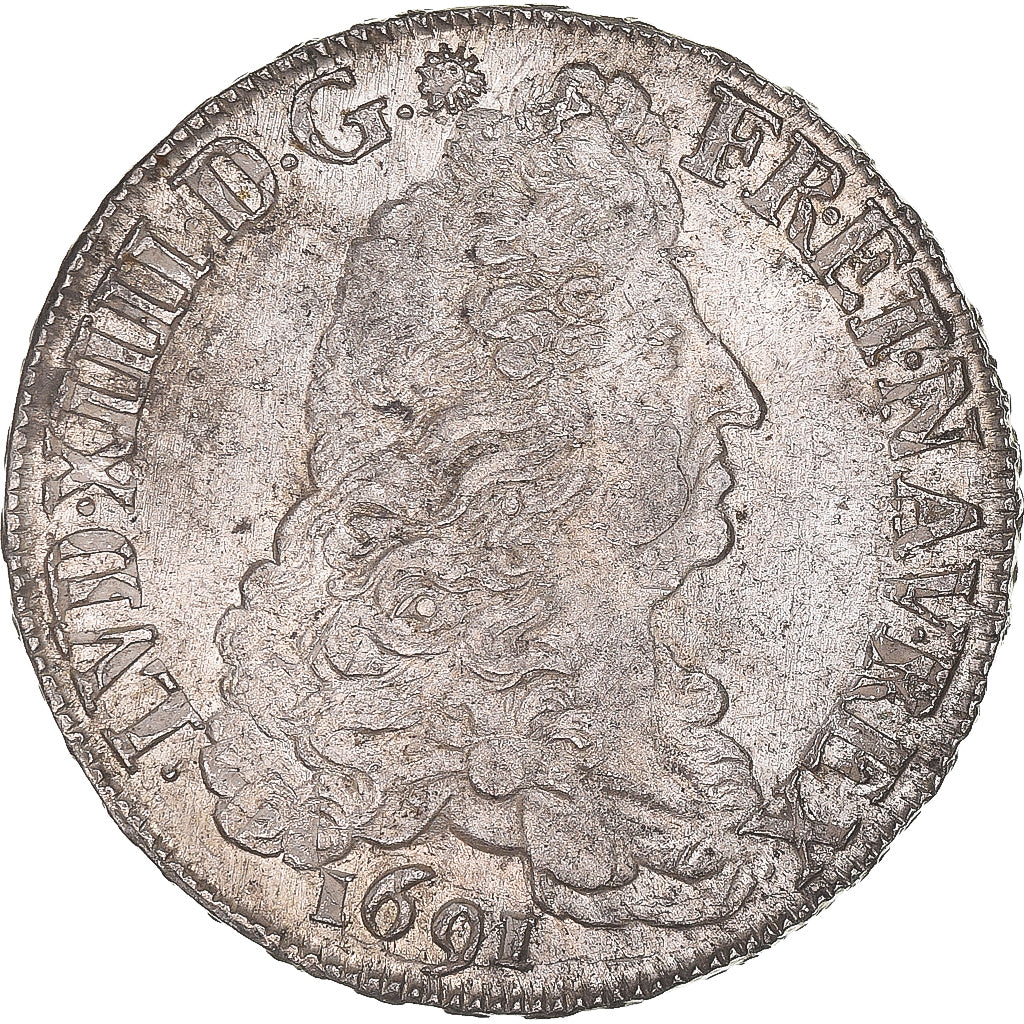 Moneta, Francia, Louis XIV, Écu aux 8 L, Ecu, 1691, Rennes, réformé, BB+
