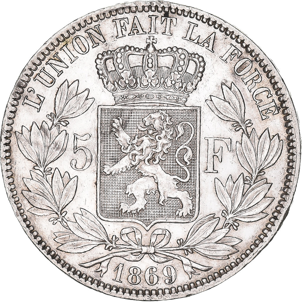 Coin, Belgium, Leopold II, 5 Francs, 5 Frank, 1869, EF(40-45), Silver, KM:24