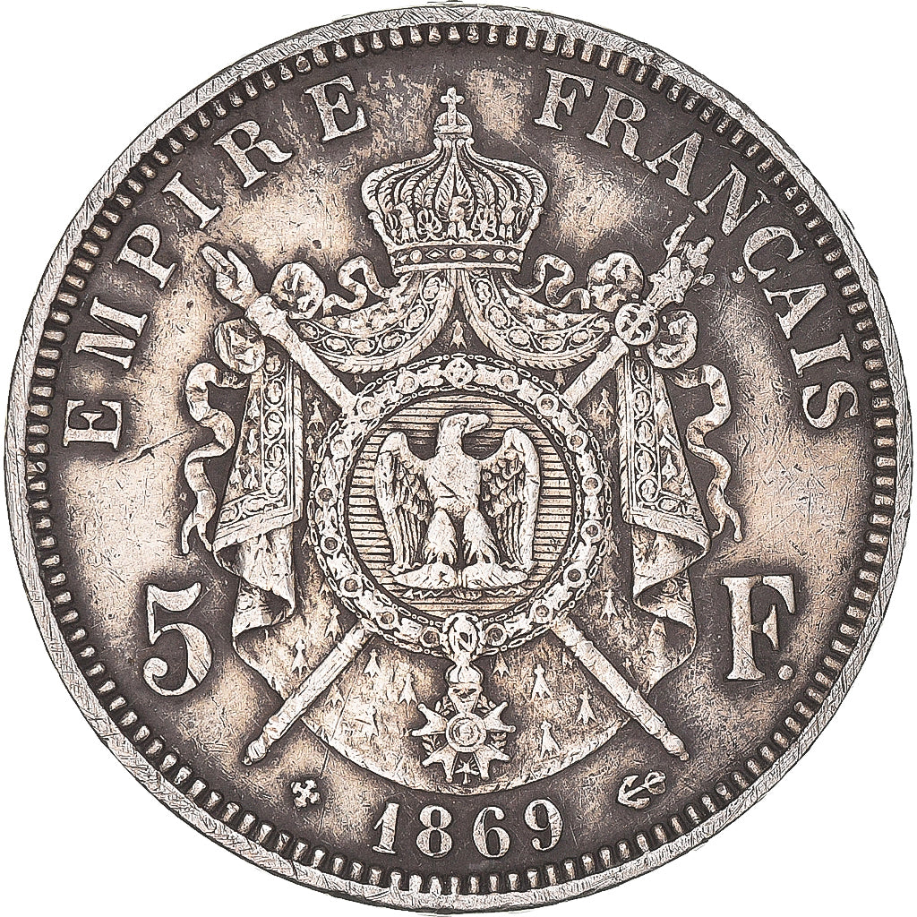 Coin, France, Napoleon III, 5 Francs, 1869, Strasbourg, EF(40-45), Silver