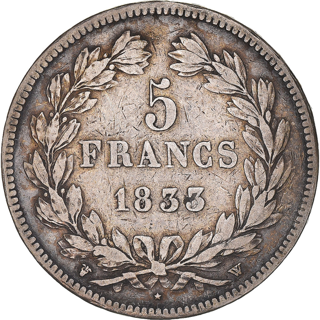 Coin, France, Louis-Philippe, 5 Francs, 1833, Lille, VF(30-35), Silver