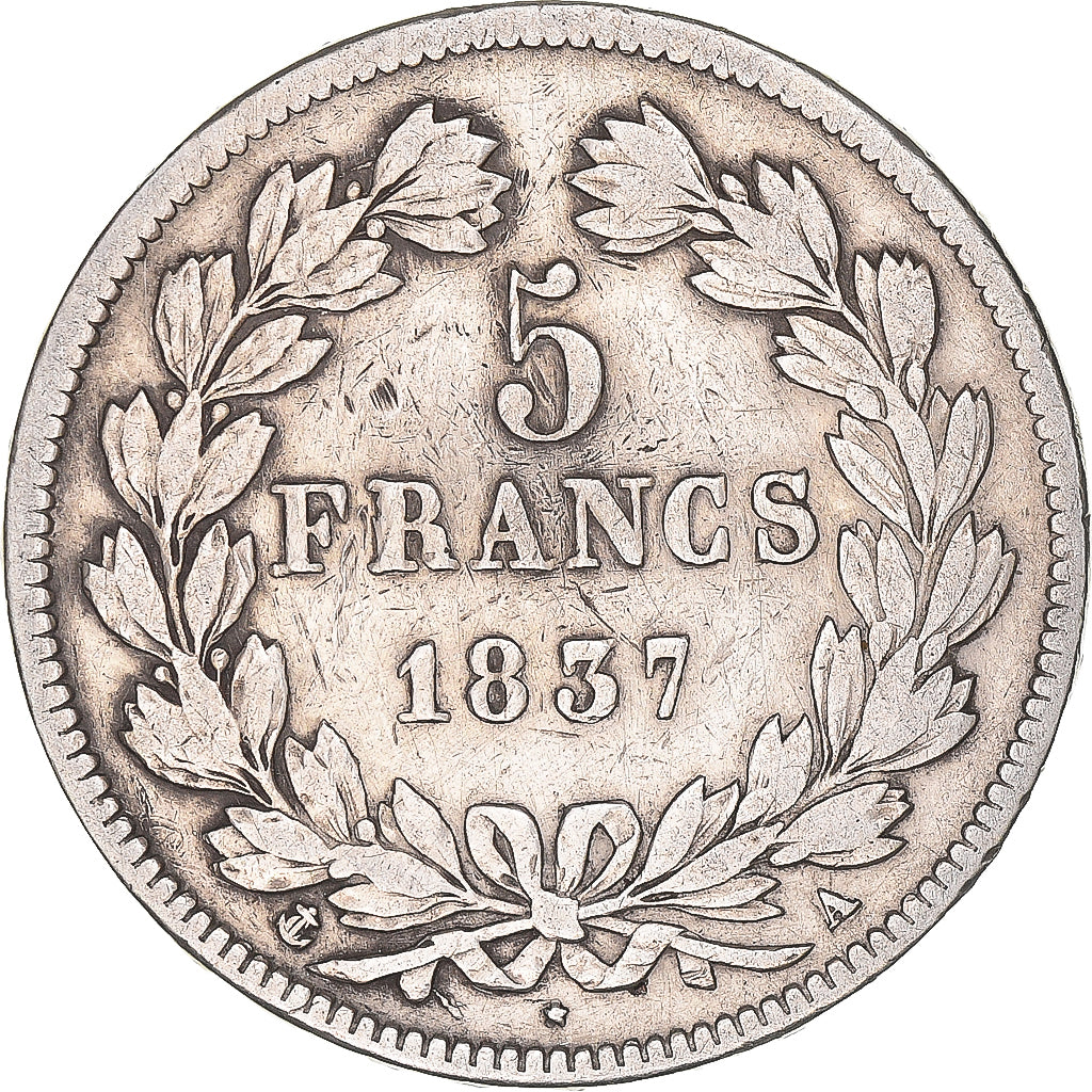 Coin, France, Louis-Philippe, 5 Francs, 1837, Paris, VF(30-35), Silver