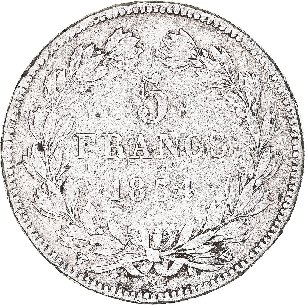 Moneta, Francja, Louis-Philippe, 5 Francs, 1834, Lille, VF(20-25), Srebro