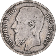 Coin, Belgium, Leopold II, 2 Francs, 2 Frank, 1887, F(12-15), Silver, KM:30.1