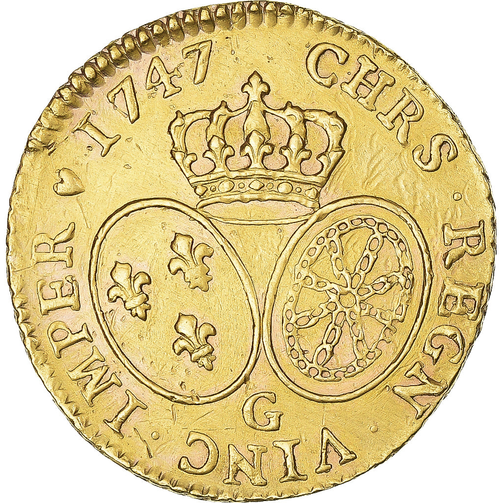 Coin, France, Louis XV, Louis d'or au bandeau, Louis d'Or, 1747, Poitiers, Rare