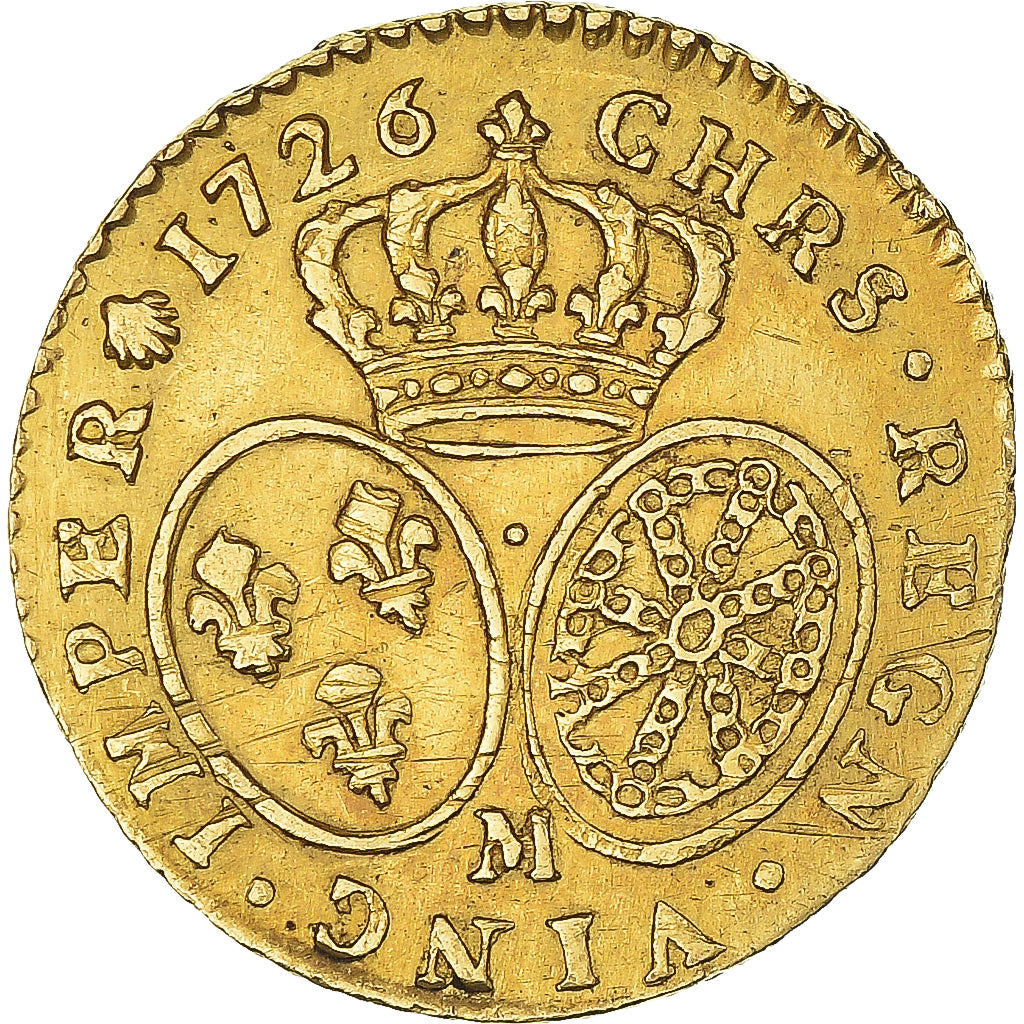 Moneda, Francia, Louis XV, 1/2 Louis d'or aux lunettes, 1726, Toulouse, MBC+