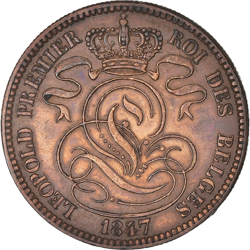 Coin, Belgium, Leopold I, 10 Centimes, 1847/37, Rare, AU(50-53), Copper, KM:2.1