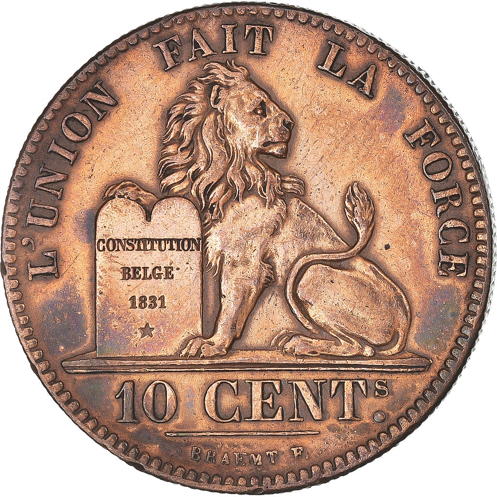 Coin, Belgium, Leopold I, 10 Centimes, 1847/37, Rare, AU(50-53), Copper, KM:2.1
