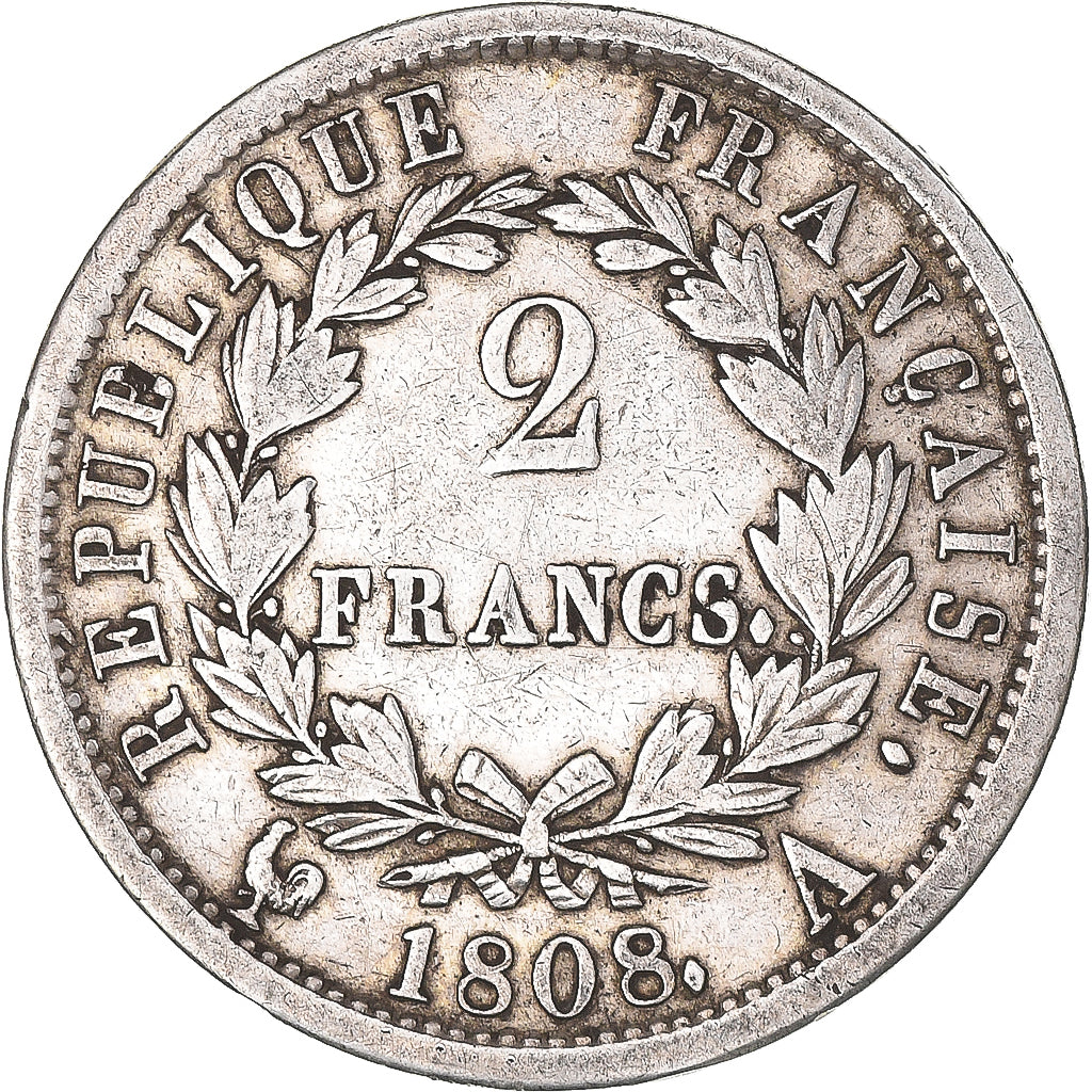 Moneda, Francia, Napoléon I, 2 Francs, 1808, Paris, MBC, Plata, KM:684.1