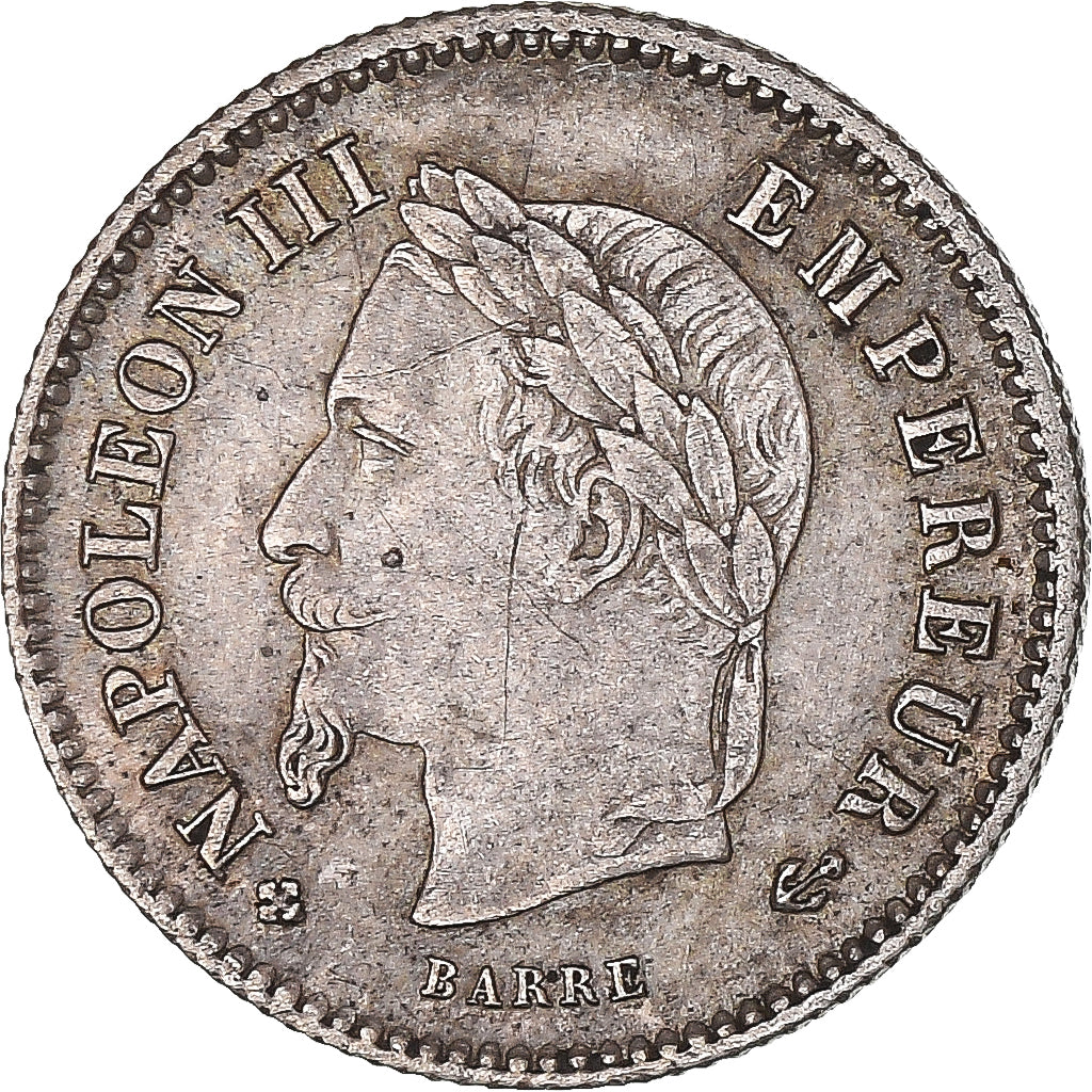 Moneda, Francia, Napoleon III, 20 Centimes, 1867, Strasbourg, MBC+, Plata
