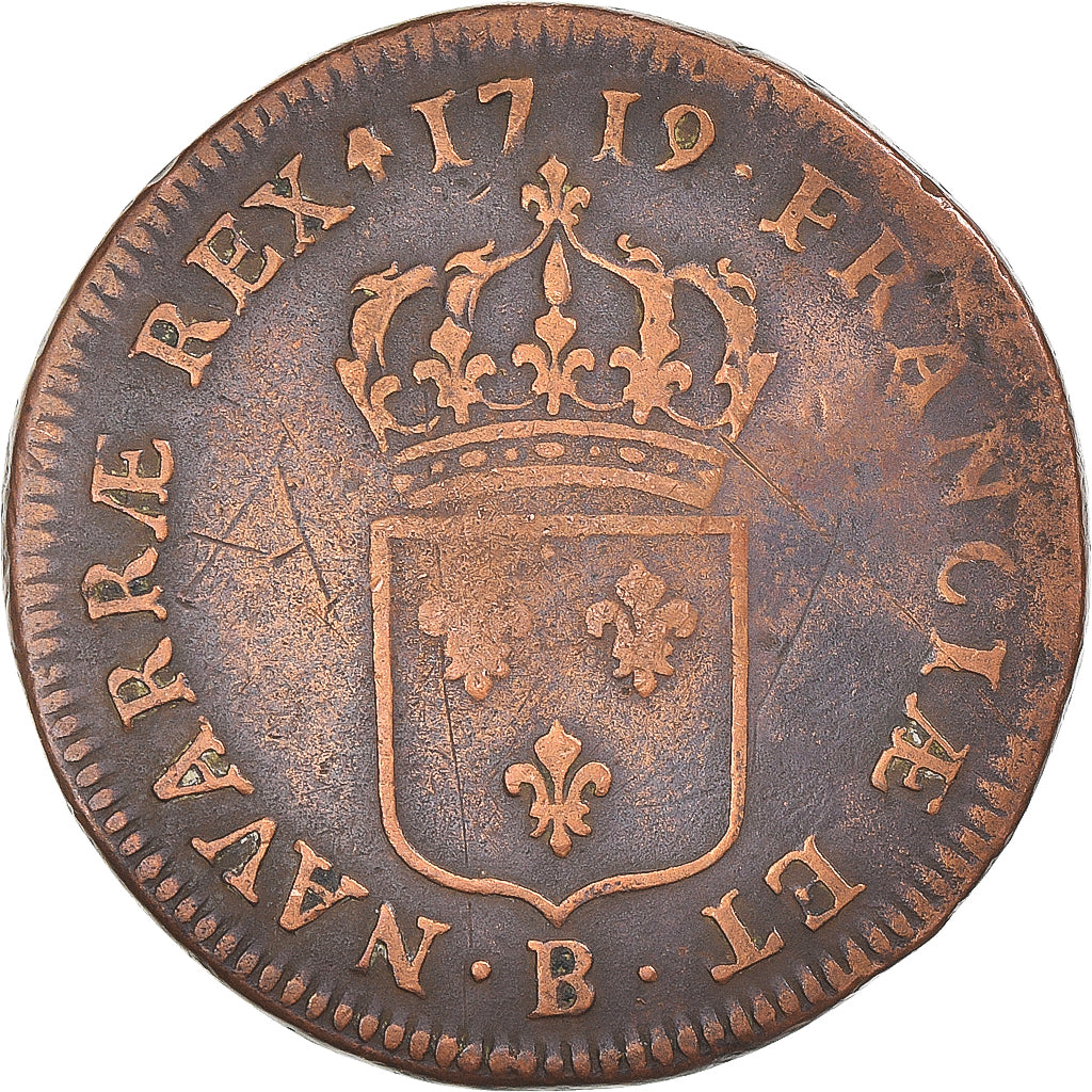 Munten, Frankrijk, Louis XV, Sol au buste enfantin, Sol, 1719, Rouen, FR, Koper