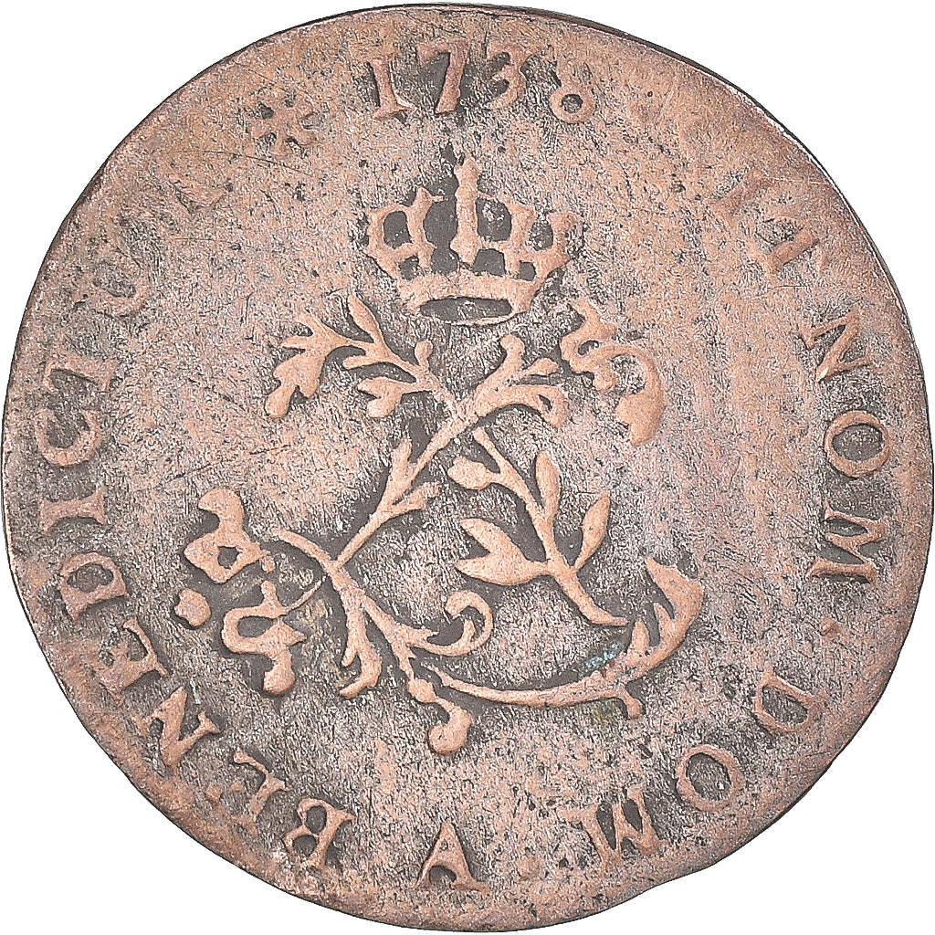 Coin, France, Louis XV, Double sol (2 sous) en billon, 2 Sols, 1738, Paris