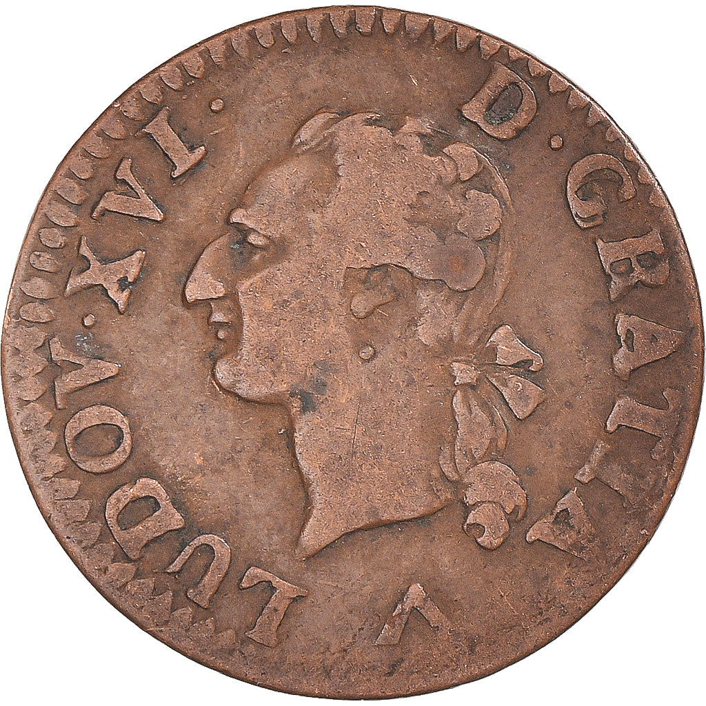 Moneta, Francia, Louis XVI, Liard, Liard, 1778, Lille, MB+, Rame, KM:585.14
