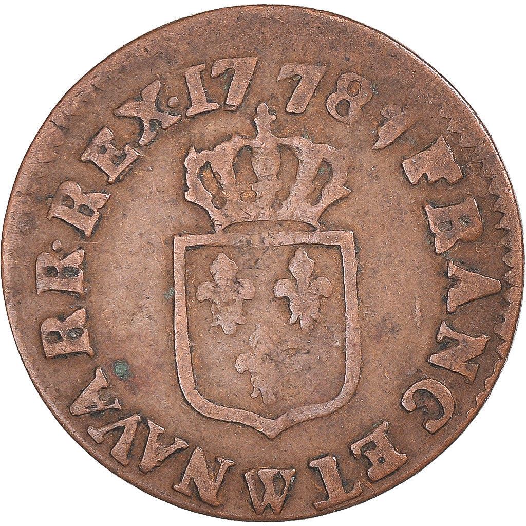 Moneta, Francia, Louis XVI, Liard, Liard, 1778, Lille, MB+, Rame, KM:585.14