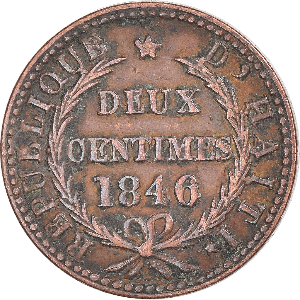 Monnaie, Haïti, 2 Centimes, 1846, TTB, Cuivre, KM:27.2