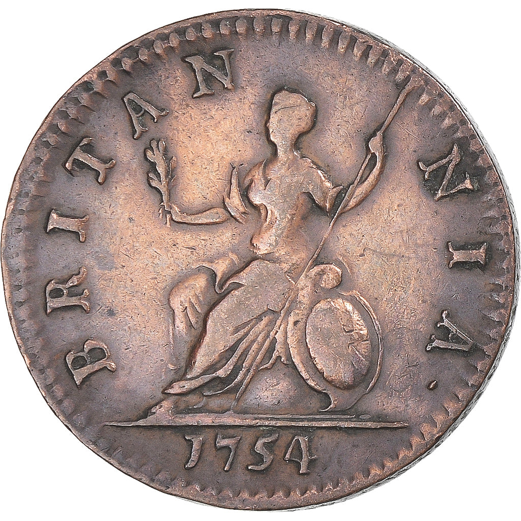 Coin, Great Britain, George II, Farthing, 1754, EF(40-45), Copper, KM:581.2