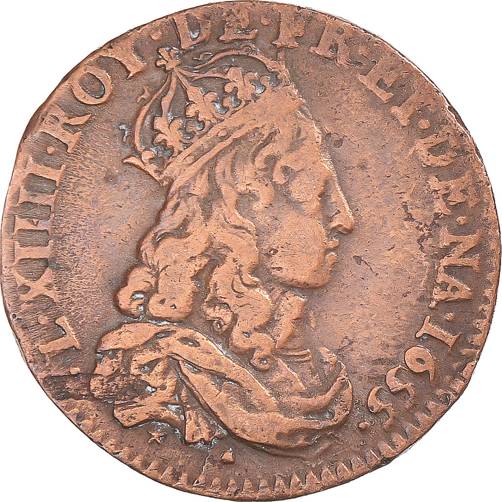 Moneda, Francia, Louis XIV, Liard de France au buste juvénile, deuxième type