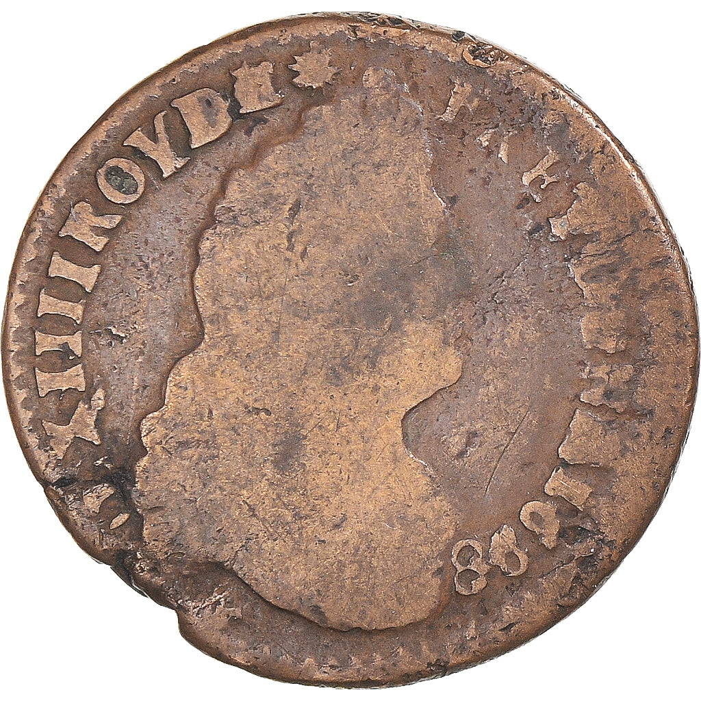 Moneta, Francia, Louis XIV, Liard de France au buste âgé, troisième type