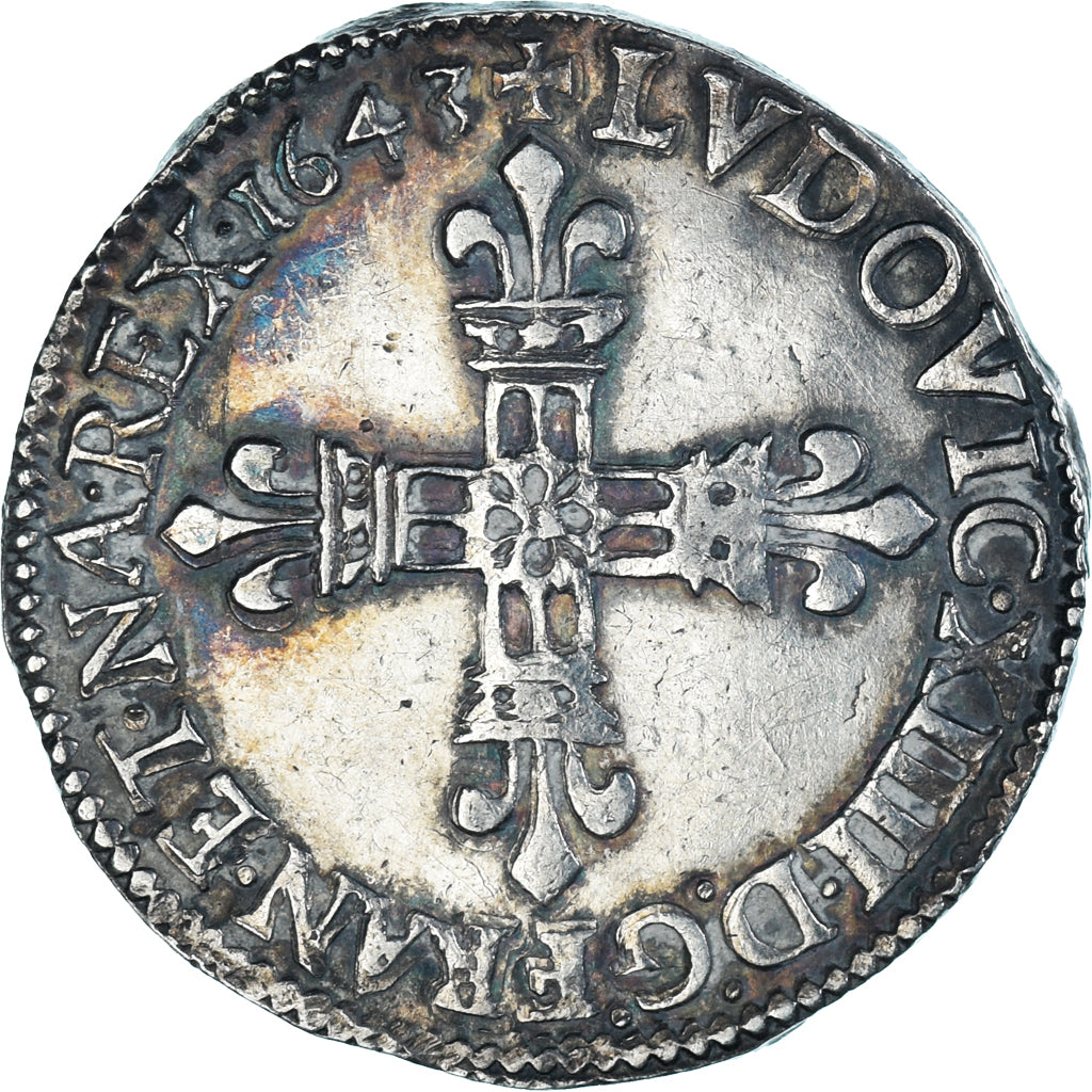 Münze, Frankreich, Louis XIV, 1/4 Écu, frappé au marteau, 1/4 Ecu, 1643