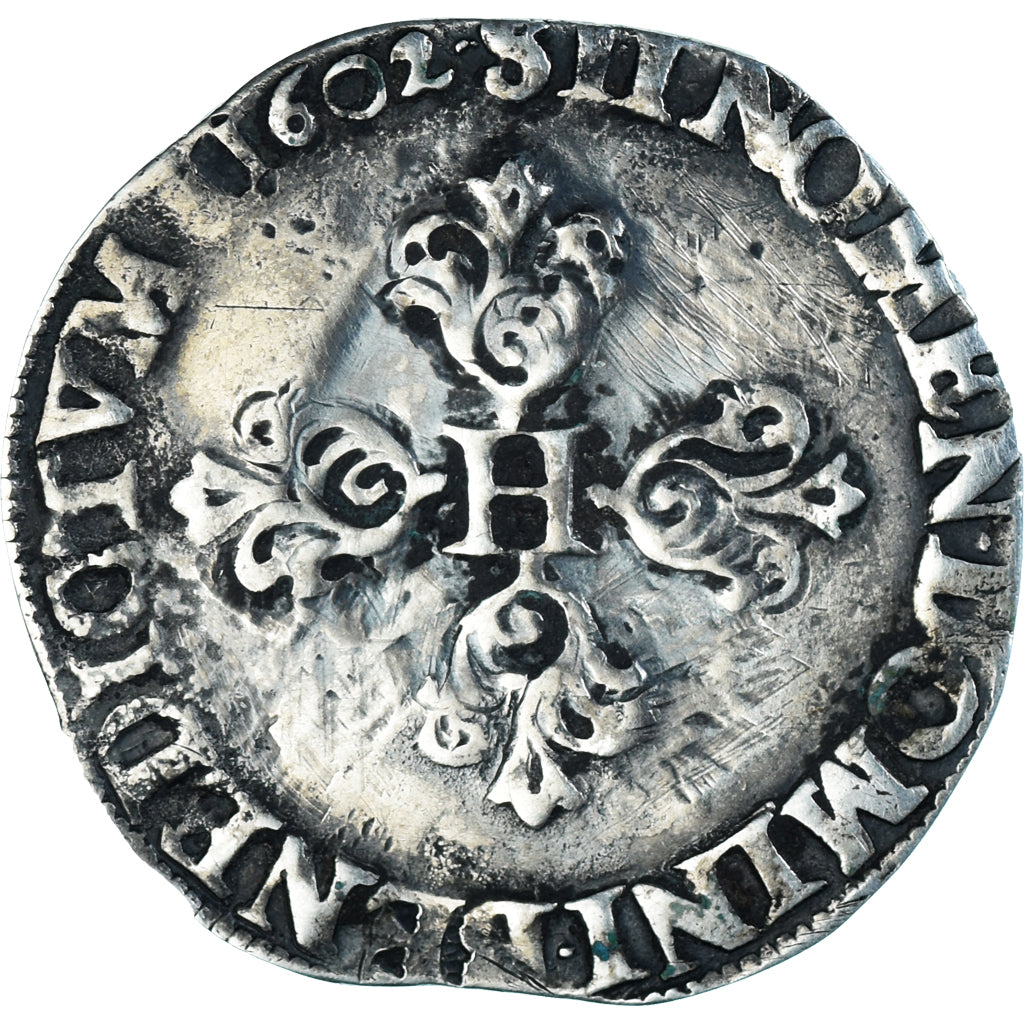 Coin, France, Henri IV, 1/2 Franc, 1602, Amiens, Rare, VF(30-35), Silver