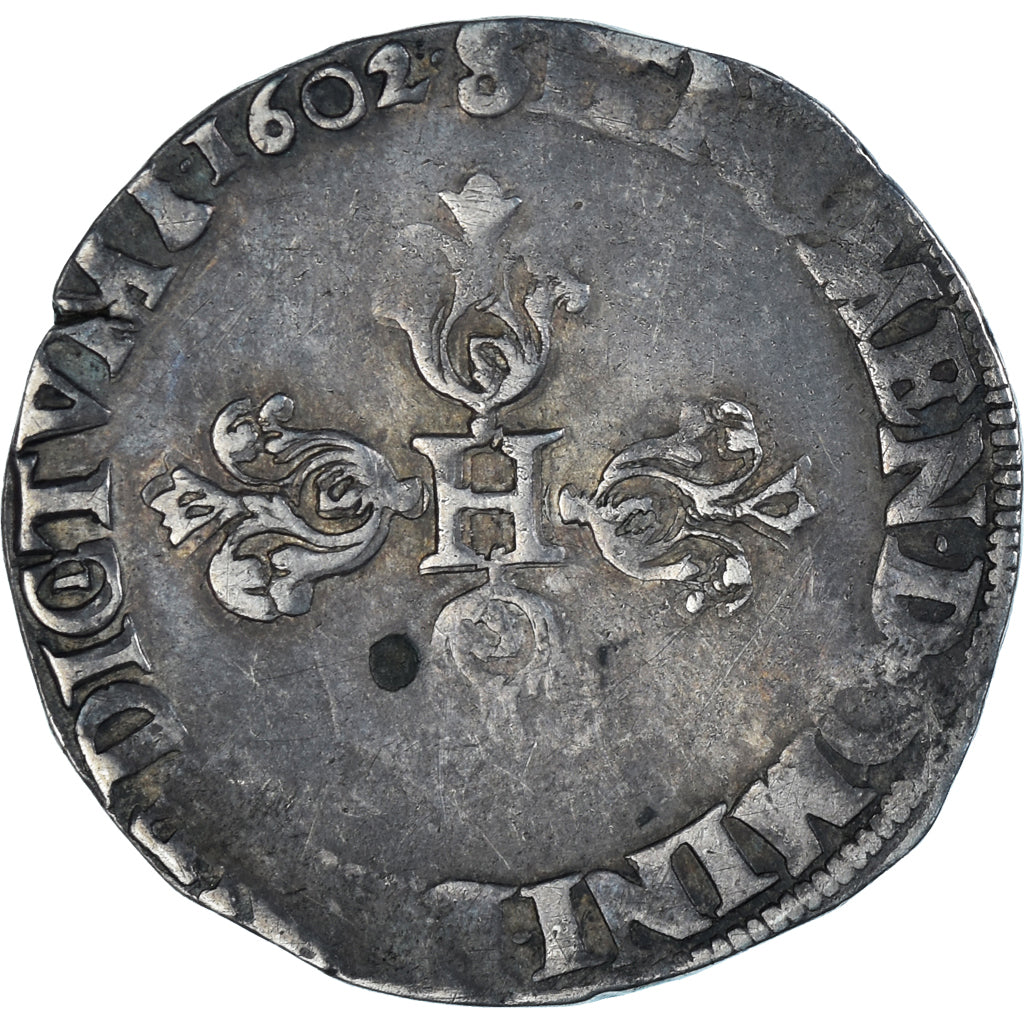 Monnaie, France, Henri IV, 1/2 Franc, 1602, Amiens, Rare, TB+, Argent