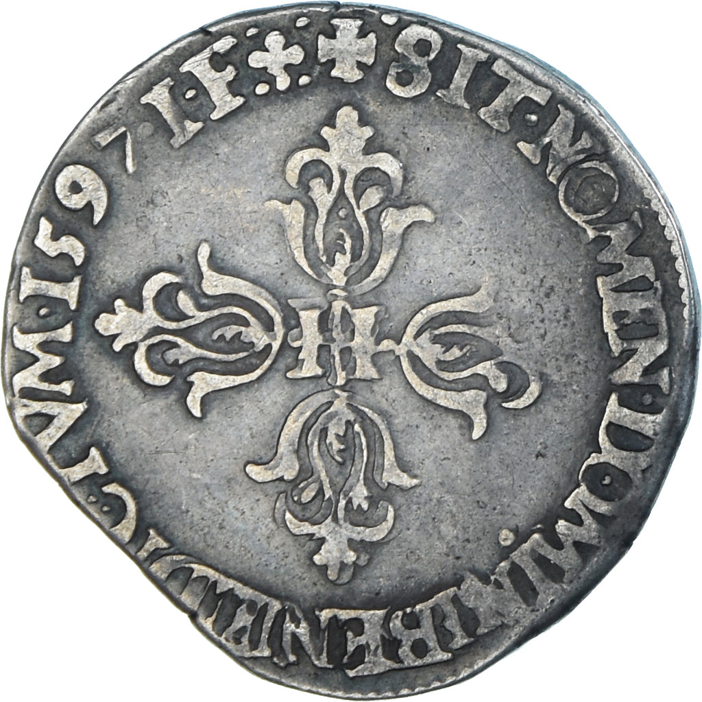 Monnaie, France, Henri IV, 1/2 Franc, 1597, Lyon, Rare, TB+, Argent, Gadoury:590