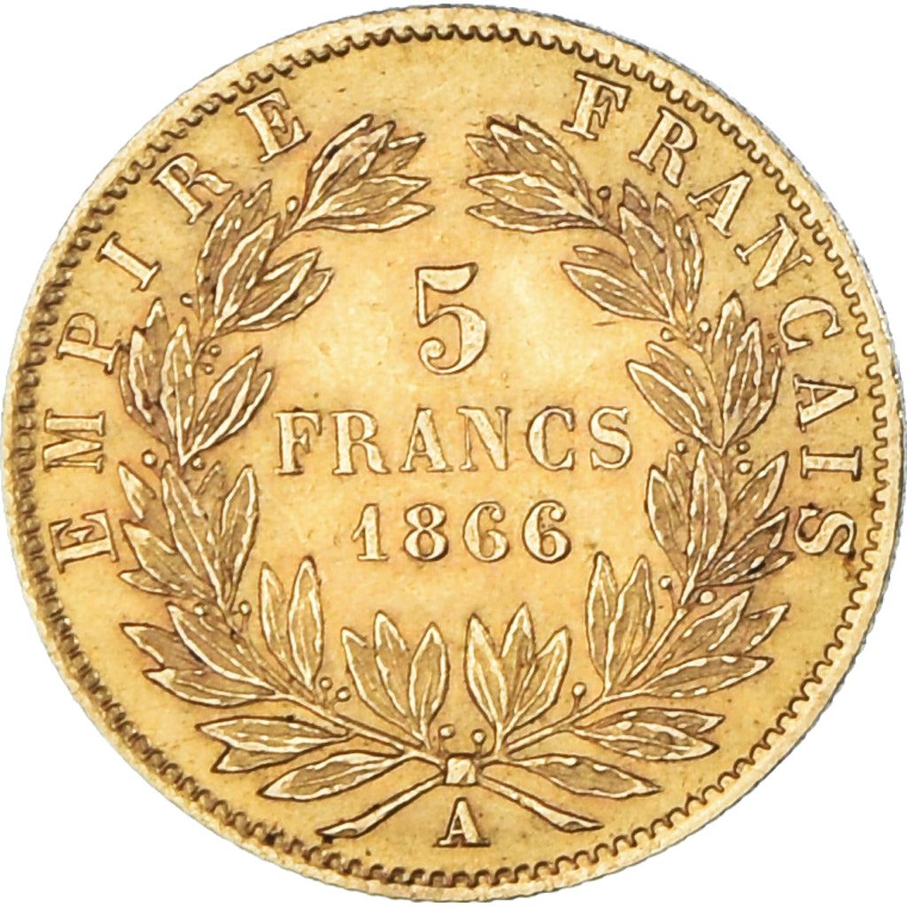 Coin, France, Napoleon III, 5 Francs, 1866, Paris, AU(50-53), Gold, KM:803.1