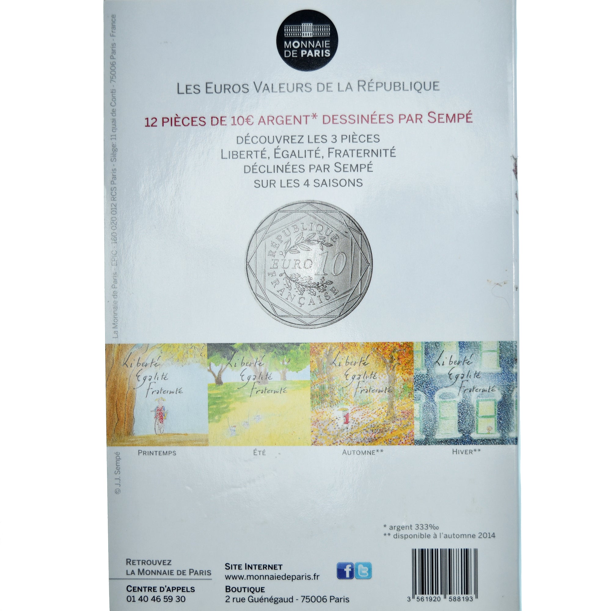 Francia, 10 Euro, Monnaie de Paris, Sempé - Été - Égalité, 2014, Monnaie de
